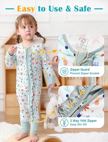 JunNeng 2Pcs Baby Girl Bamboo from Viscose Sleeper with Mitten Cuffs, Footless Ruffle Comfy Zippy Romper, Sleep N' Play Pjs in Kuwait