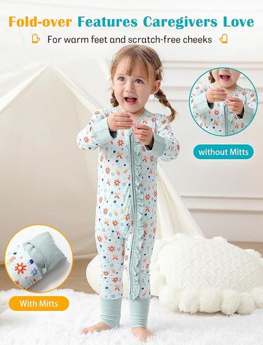 JunNeng 2Pcs Baby Girl Bamboo from Viscose Sleeper with Mitten Cuffs, Footless Ruffle Comfy Zippy Romper, Sleep N' Play Pjs in Kuwait