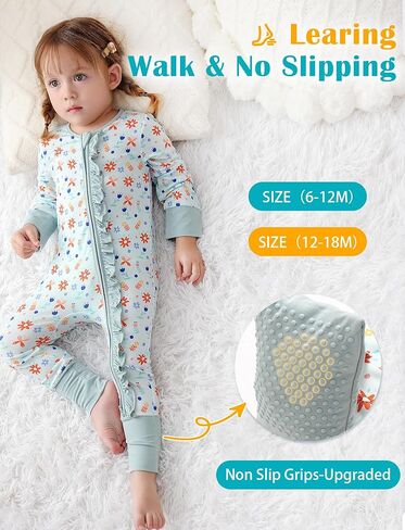 JunNeng 2Pcs Baby Girl Bamboo from Viscose Sleeper with Mitten Cuffs, Footless Ruffle Comfy Zippy Romper, Sleep N' Play Pjs in Kuwait