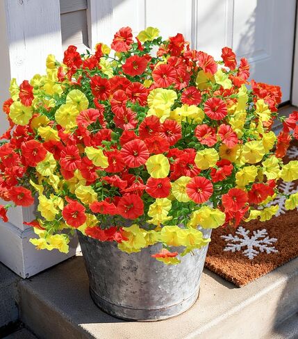 Ivydale Artificial Fake Fall Autumn Plants Flowers for Outdoor Outside, 12 Bundles Faux Silk Orange Morning Glory UV Resistant Realistic for Home Planter Porch Yard Patio Balcony Decor in Kuwait