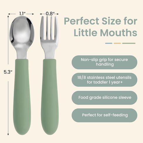 Toddler Utensils, Kids Silverware with Silicone Handle, Spoons and Forks Set, 18/8 Stainless Steel Children Safe Feeding Supplies, 6 Pack, Dishwasher Safe in Saudi Arabia