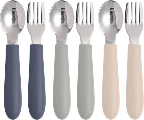 Toddler Utensils, Kids Silverware with Silicone Handle, Spoons and Forks Set, 18/8 Stainless Steel Children Safe Feeding Supplies, 6 Pack, Dishwasher Safe in Saudi Arabia