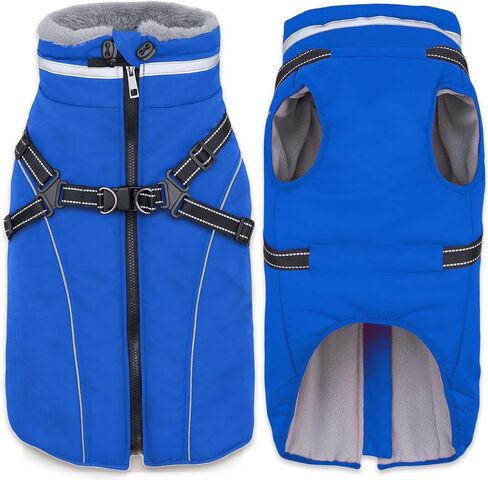 Fragralley Waterproof Dog Coat with Built-in Harness, Fleece Lined Warm Puffer Jacket, Adjustable Reflective Windproof Parka for Small Medium Large Dogs in Saudi Arabia