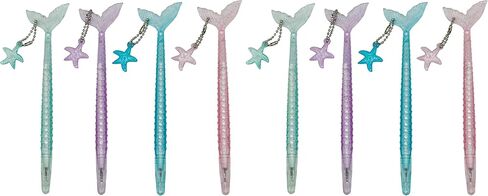 Maydahui 28PCS Mermaid Shape Rollerball Pen Fish Animal Pens Black Gel Ink Creative Crystal Flash Powder Pens Starfish Pendant Design for School Office Girls in Saudi Arabia