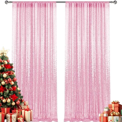 2×8FT-2PCS Gold Sequin Backdrop Curtains Panels, Photography Backdrop Glitter Curtains Fabric Background for Christmas Wedding Party Decor in Saudi Arabia