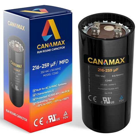 Canamax 189-227 MFD uf 50/60 هرتز 125 فولت تيار متردد فولت ± 20% مكثف بدء دائري - بديل للمحركات الكهربائية أحادية الطور in Kuwait