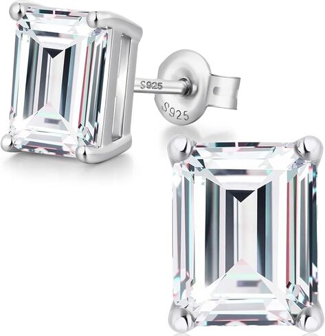 18K White Gold Plated CZ Cubic Zirconia Simulated Diamond Sparkly Round Stud Earrings 925 Sterling Silver 4mm to 8mm Fine Jewelly for Women Men in Kuwait