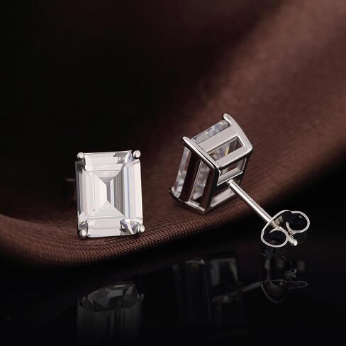 18K White Gold Plated CZ Cubic Zirconia Simulated Diamond Sparkly Round Stud Earrings 925 Sterling Silver 4mm to 8mm Fine Jewelly for Women Men in Kuwait