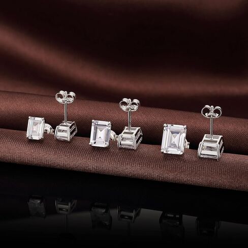 18K White Gold Plated CZ Cubic Zirconia Simulated Diamond Sparkly Round Stud Earrings 925 Sterling Silver 4mm to 8mm Fine Jewelly for Women Men in Kuwait