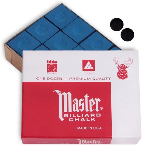 Master Chalk Billiard Pool Cue Chalk Premium Quality - 1 Dozen - Made in The USA + 2 pcs of Quality Billiard Pool Table Spots (Rust) in Saudi Arabia
