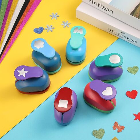 6 قطع من ثقوب الحرف اليدوية الملونة من ريجيلت مع 10 أوراق بطاقات لامعة، مجموعة خرامة ورق القصاصات المزخرفة، مجموعة ثقوب ورقية مختلفة الشكل للوازم المكتبية (6 قطع - أشكال مختلفة) in Kuwait