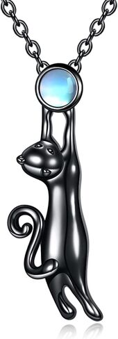 CRMAD Black Cat Necklace for Women Sterling Silver Moonstone Cat Jewelry Irish Gifts in Kuwait