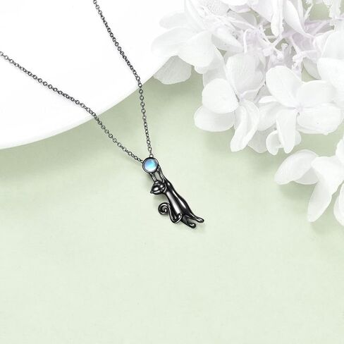 CRMAD Black Cat Necklace for Women Sterling Silver Moonstone Cat Jewelry Irish Gifts in Kuwait