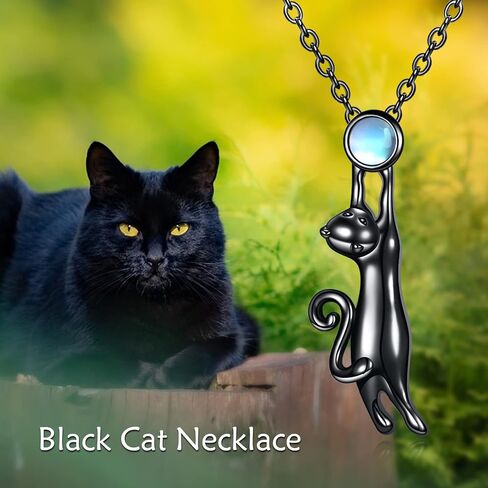 CRMAD Black Cat Necklace for Women Sterling Silver Moonstone Cat Jewelry Irish Gifts in Kuwait