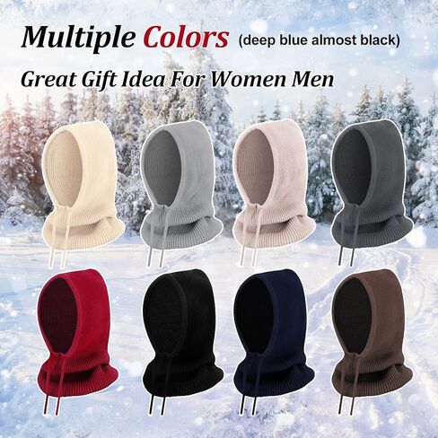 Peicees Hooded Scarf Hat Knit Balaclava for Women Men Winter Neck Gaiters Beanie Skull Cap Drawstring Neck Warmer Fashion in Kuwait