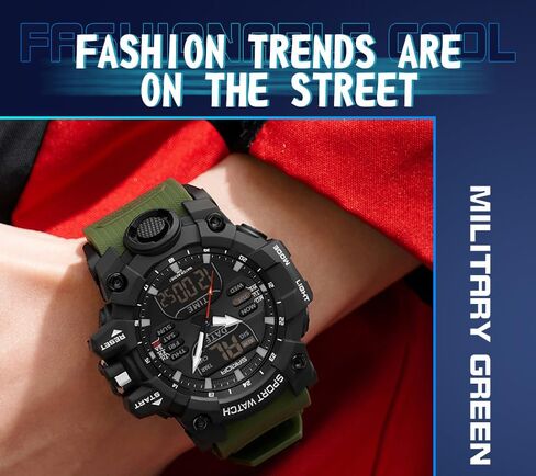 FANMIS Men's Digital Analog Outdoor Sports Watches Multi Function Military Waterproof Watch for Men LED Casual Stopwatch Alarm Tactical Army Watch Backlight, Alarm, Stopwatch in Kuwait