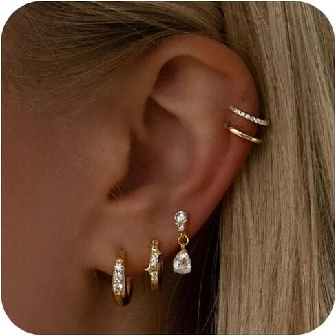 Gold Earrings For Women 14K Gold Hoop Earrings for Women Chunky Trendy Dainty Gold Stud Earrings Set for Women Gold Jewelry in Saudi Arabia