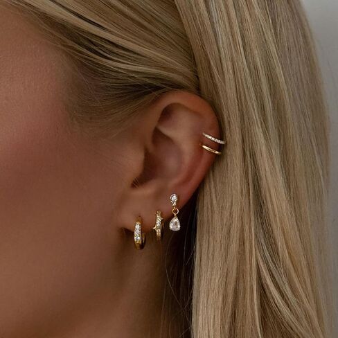 Gold Earrings For Women 14K Gold Hoop Earrings for Women Chunky Trendy Dainty Gold Stud Earrings Set for Women Gold Jewelry in Saudi Arabia