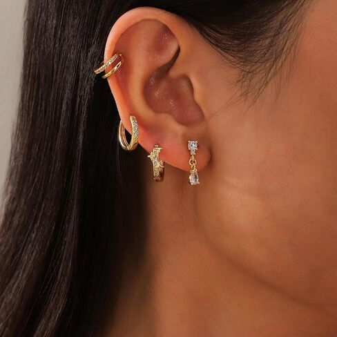 Gold Earrings For Women 14K Gold Hoop Earrings for Women Chunky Trendy Dainty Gold Stud Earrings Set for Women Gold Jewelry in Saudi Arabia