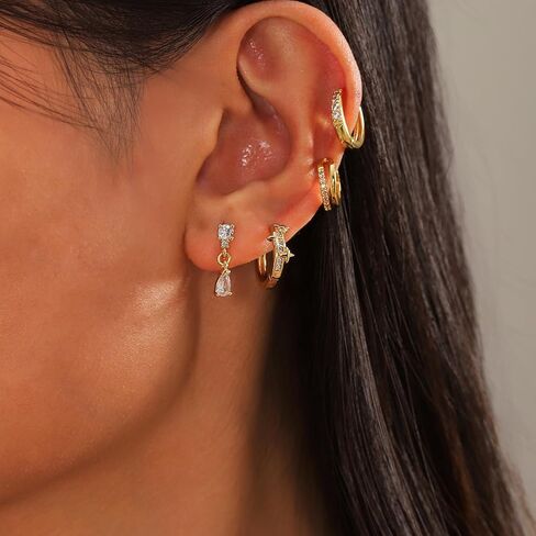Gold Earrings For Women 14K Gold Hoop Earrings for Women Chunky Trendy Dainty Gold Stud Earrings Set for Women Gold Jewelry in Saudi Arabia