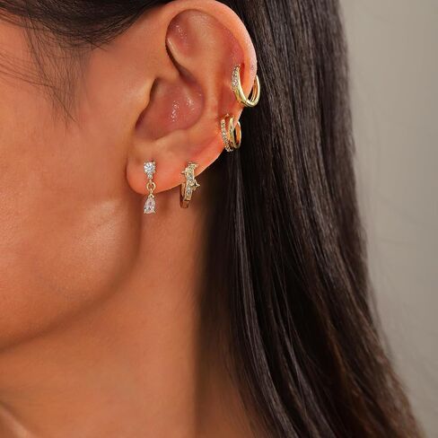 Gold Earrings For Women 14K Gold Hoop Earrings for Women Chunky Trendy Dainty Gold Stud Earrings Set for Women Gold Jewelry in Saudi Arabia