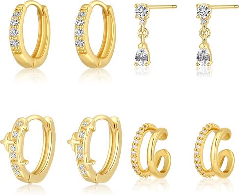 Gold Earrings For Women 14K Gold Hoop Earrings for Women Chunky Trendy Dainty Gold Stud Earrings Set for Women Gold Jewelry in Saudi Arabia