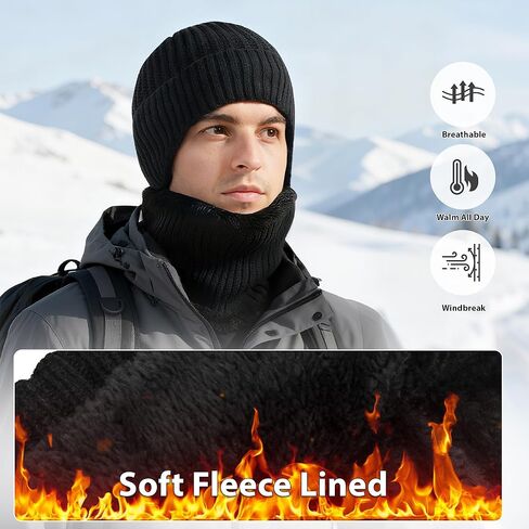 Winter Beanie Hat Scarf for Men Women, Warm Fleece Knit Winter Hats Neck Scarf Set Winter Gifts for Unisex Adult in Kuwait