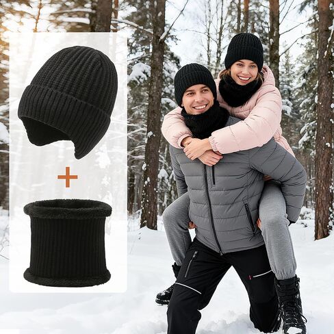 Winter Beanie Hat Scarf for Men Women, Warm Fleece Knit Winter Hats Neck Scarf Set Winter Gifts for Unisex Adult in Kuwait