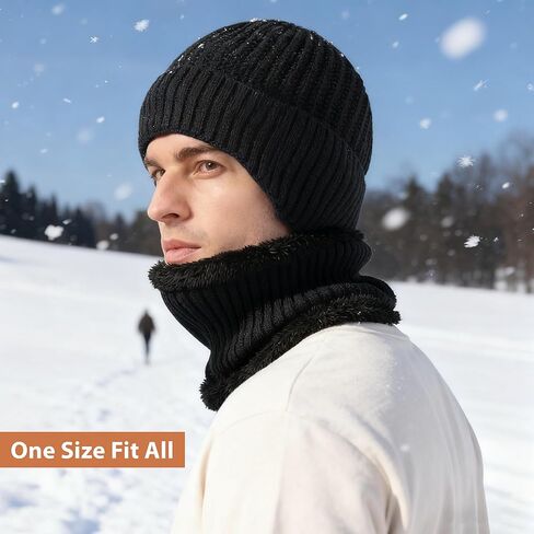 Winter Beanie Hat Scarf for Men Women, Warm Fleece Knit Winter Hats Neck Scarf Set Winter Gifts for Unisex Adult in Kuwait