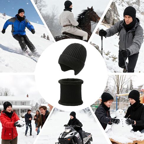 Winter Beanie Hat Scarf for Men Women, Warm Fleece Knit Winter Hats Neck Scarf Set Winter Gifts for Unisex Adult in Kuwait