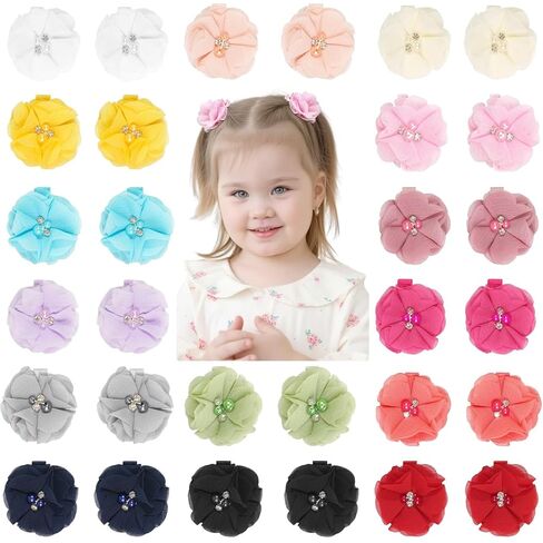 24 قطعة من مشابك شعر زهرة الشيفون مقاس 2.7 سم من DeD، مشابك شعر صغيرة على شكل زهرة شيفون، شعر ناعم للفتيات والرضع والأطفال الصغار، مجموعة من 12 زوجًا in Kuwait