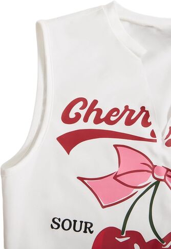 SHENHE Women's Letter Graphic Print Tank Top Sleeveless Notched Neck Cropped Tee Top in Saudi Arabia