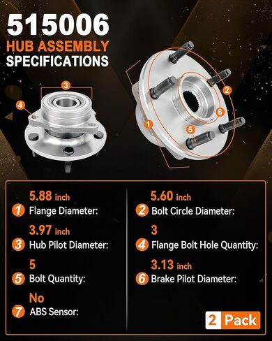 515072 Front Wheel Bearing Hub Assembly Compatible with Dodge Ram 1500 2002-2008,Hub Bearing 5 Lug, 2Pcs in Kuwait