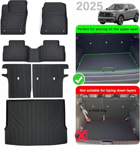 Floor Mats & Trunk Mat for Mercedes Benz GLE 2020-2023 2024,TPE All Weather Protection 3 Rows Car Floor Liners with Cargo Liner Accessories-Black(Not for Coupe) in Kuwait