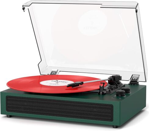 مشغل تسجيل الفينيل من VinylsLink مع مكبرات صوت ستيريو مدمجة وضبط الجهير، مشغل حزام عتيق محمول بثلاث سرعات، مدخل بلوتوث، مخرج RCA Line Out AUX في مقبس سماعة الرأس، خشب أبيض in Kuwait