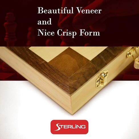 STERLING Games 16" Solid Wooden Chess Set Travel Folding Board with Brass Locks and Felted Interior Storage with Piece Holders in Saudi Arabia