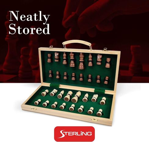 STERLING Games 16" Solid Wooden Chess Set Travel Folding Board with Brass Locks and Felted Interior Storage with Piece Holders in Saudi Arabia