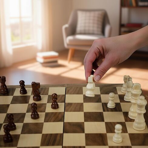 STERLING Games 16" Solid Wooden Chess Set Travel Folding Board with Brass Locks and Felted Interior Storage with Piece Holders in Saudi Arabia