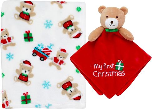 2-Piece Cuddle Plush Rattle and Baby Blanket Gift Set, My First Rudolph, Christmas Print (30 in. x 34 in.) in Kuwait