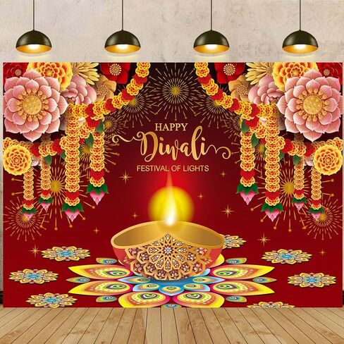 سعيد ديوالي خلفية 7x5FT Deepavali الزينة ديوالي خلفية التصوير الفوتوغرافي للداخلية في الهواء الطلق المنزل الهندي مهرجان الأضواء لوازم ديكور الحفلات in Saudi Arabia