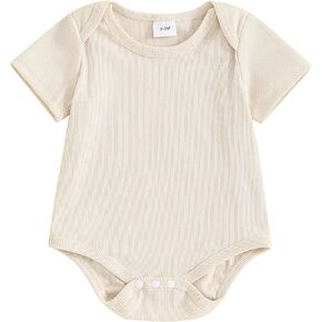 Mubineo Baby Boy Girl Summer Clothes Basic Plain Short Sleeve Romper Bodysuit Newborn Infant Rib Knit Tops Clothes
