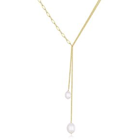 Baroque Freshwater Pearl Strand Long Shell Necklace 22’’ Gold for Women