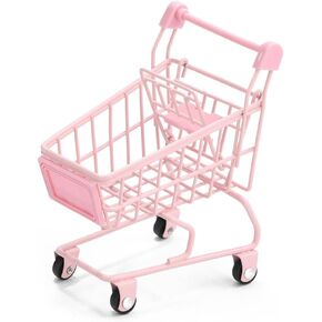Mini Supermarket Handcart, Mini Shopping Cart Supermarket Handcart Shopping Utility Cart Mode Desk Storage Toy Holder(Pink)