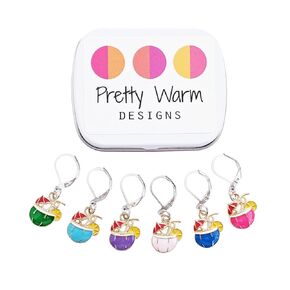 Tropical Drinks Locking Stitch Markers for Crochet Knitting with Storage Case | Handmade by Pretty Warm Designs | Removable Clips Metal Enamel Charms Stitch Marker Knit Accessories | Fun Unique Gift