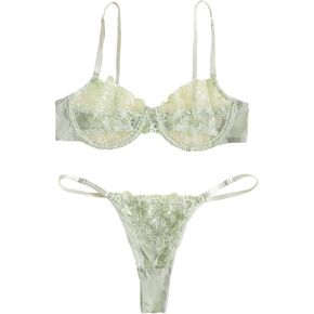 Verdusa Women's Mesh Embroidery Underwire Lingerie Sets Bra and Panty