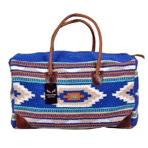 Southwestern Boho Aztec Large Weekender Duffel Bag Handwoven 100% Leather Handles (Sedona)
