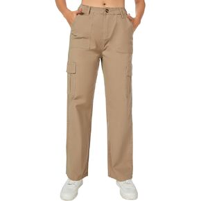 iChosy Women's High Waist Stretchy Cotton Cargo Pants Wide Leg Hiking Tactical Trousers with 6 Pockets
