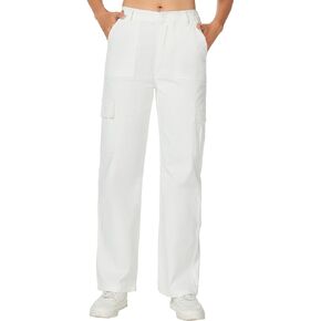iChosy Women's High Waist Stretchy Cotton Cargo Pants Wide Leg Hiking Tactical Trousers with 6 Pockets