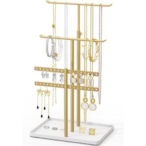 Jewelry Holder Stand Organizer Gold: Hanger for Necklaces, Earrings, Bracelets and Rings, Jewlery Display