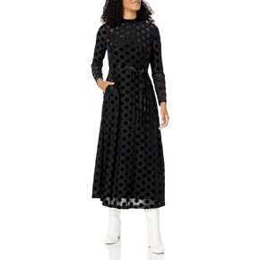 Anne Klein Women's V Gold Swiss Dot Cowl Neck Midi Dress